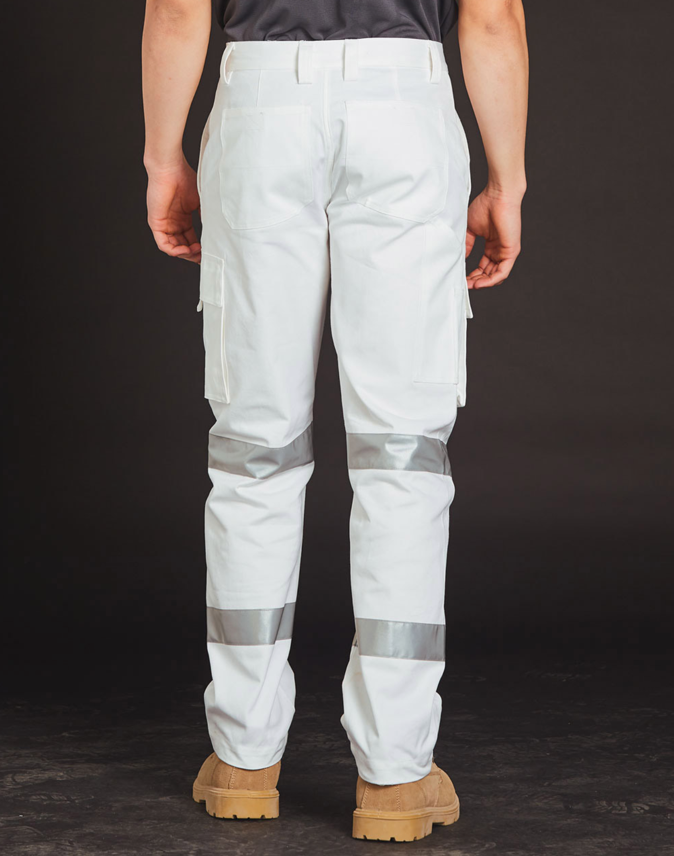 WP18HV Mens White Safety Pants With Biomotion Tape Configuration