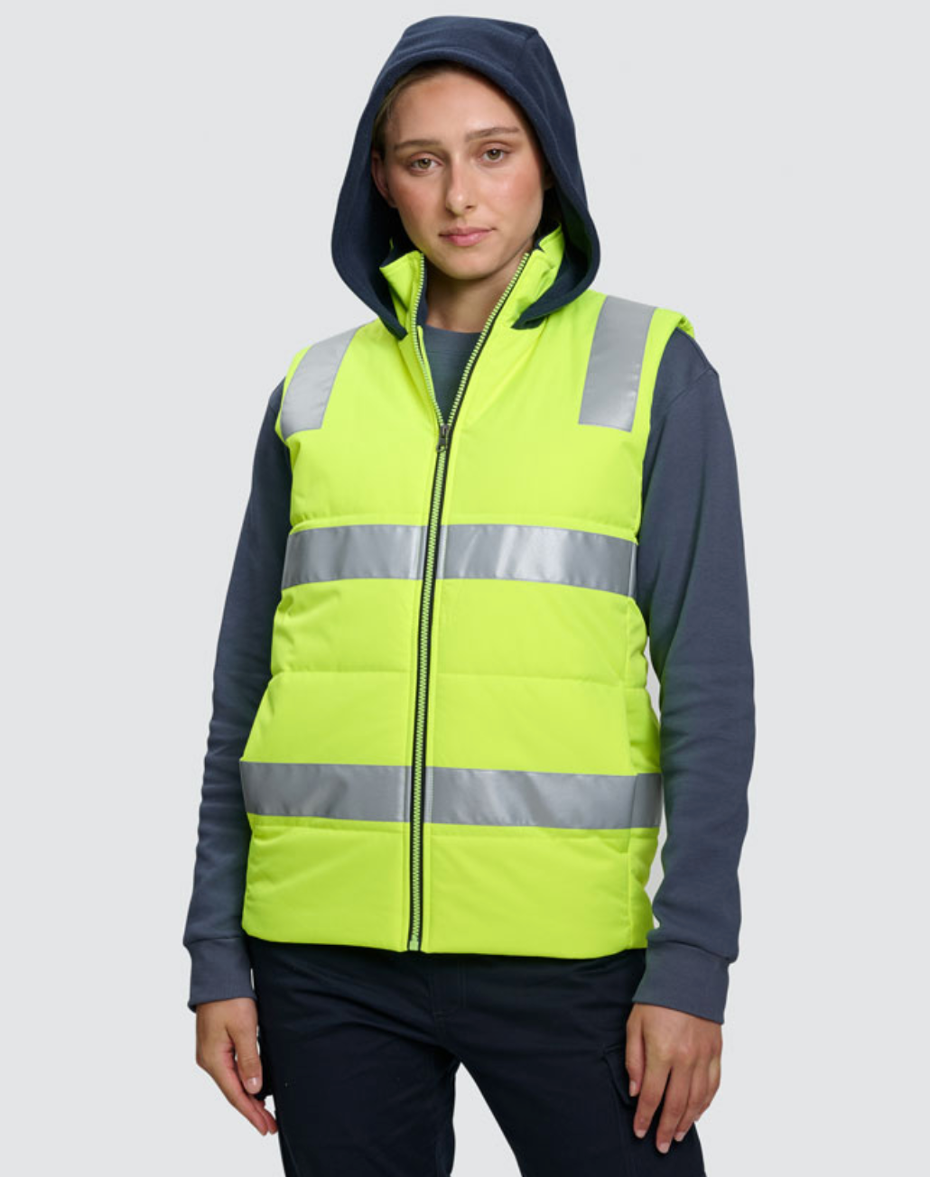 SW93 Unisex Hi Vis Hooded Puffer Vest