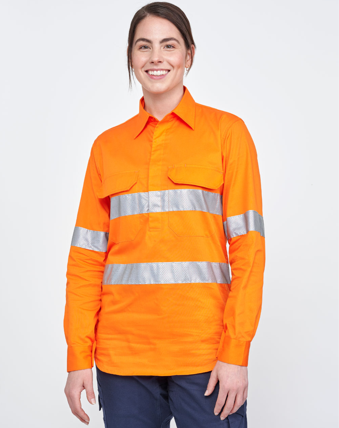 SW87 UNISEX HI-VIS COOL BREEZE CLOSED FRONT LS SHIRT WITH PERFORATED TAPE