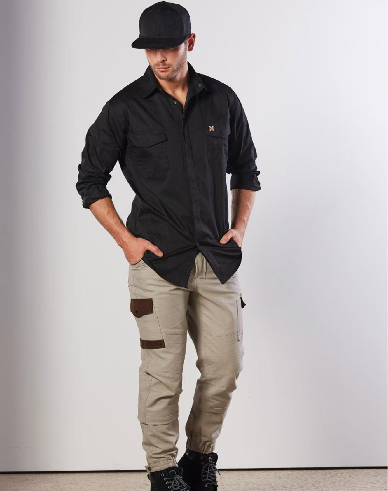 WT10 MENS STRETCH WORK SHIRT WITH 2 FRONT FLAP POCKETS
