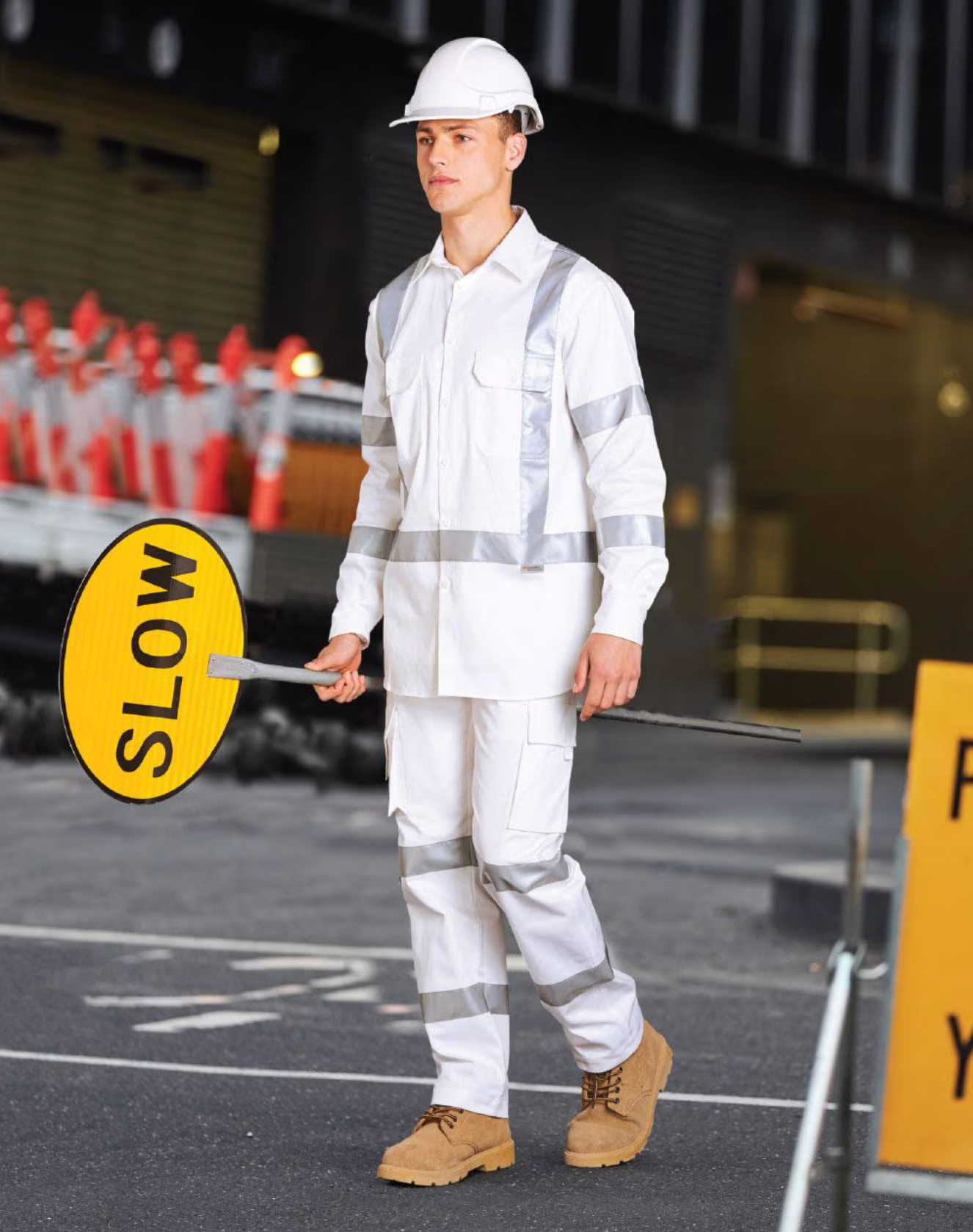 WT09HV Mens White Safety Shirt with X Back Biomotion Tape Configuration