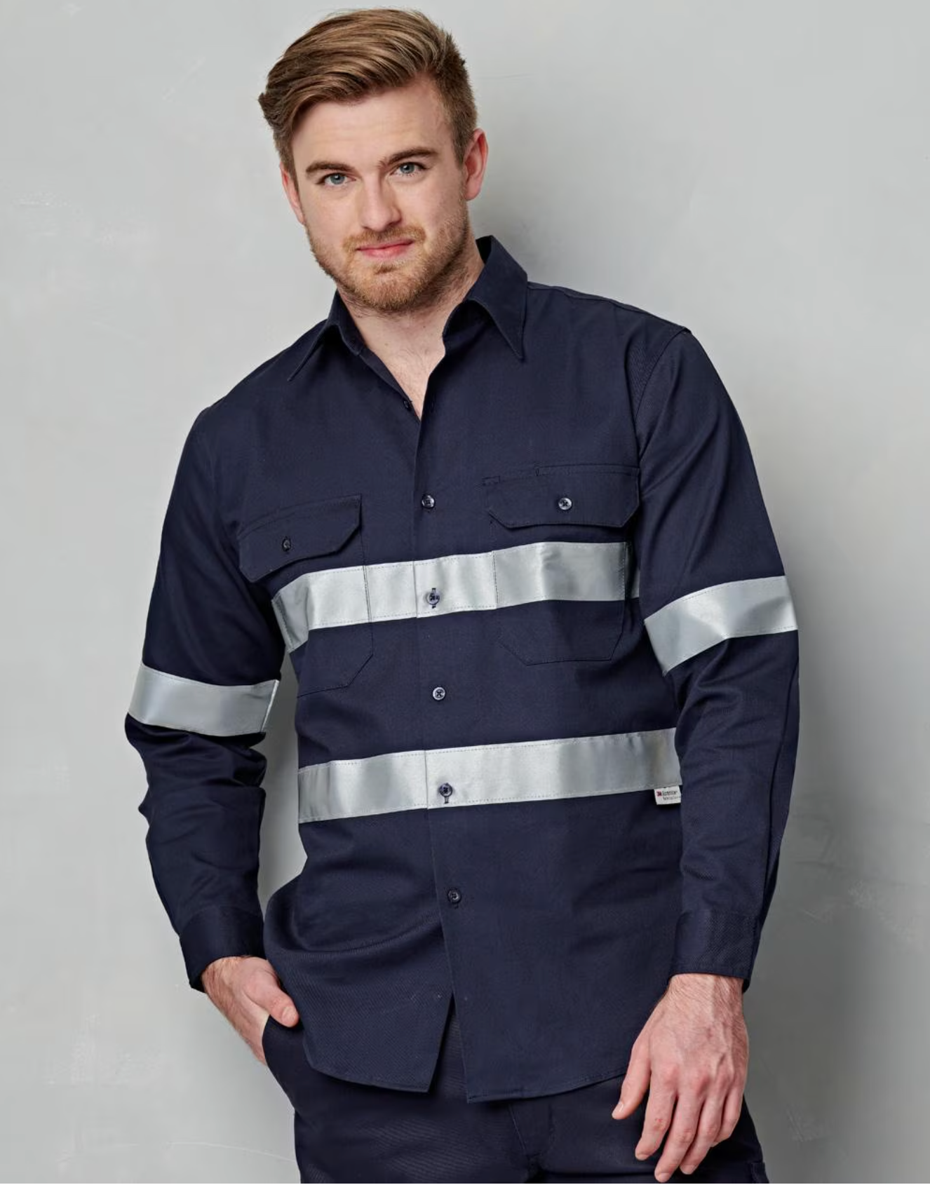 WT04HV Mens Cotton Drill Long Sleeve Work Shirt with 3M Tapes