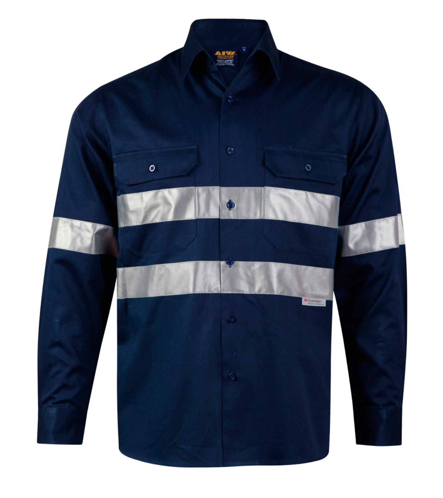 WT04HV Mens Cotton Drill Long Sleeve Work Shirt with 3M Tapes