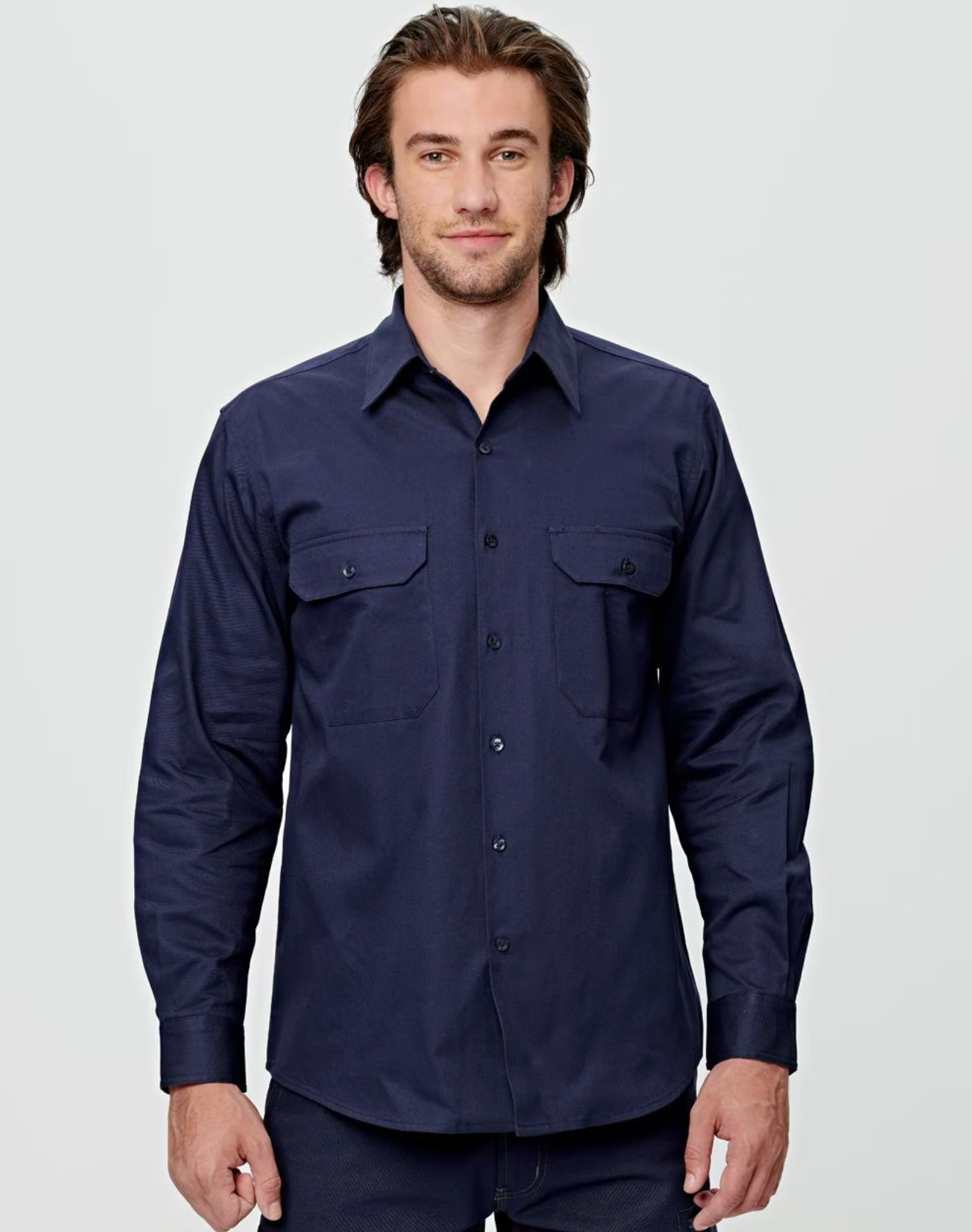 WT04 Mens Cotton Drill Long Sleeve Work Shirt