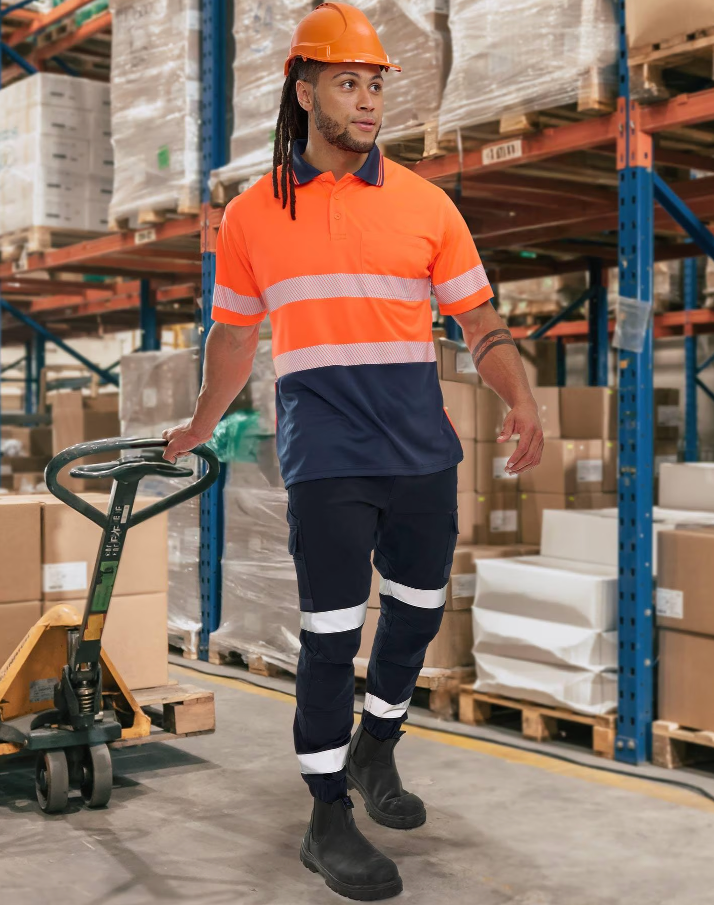 WP28HV Unisex Cotton Stretch Drill Cuffed Work Pants with Tapes