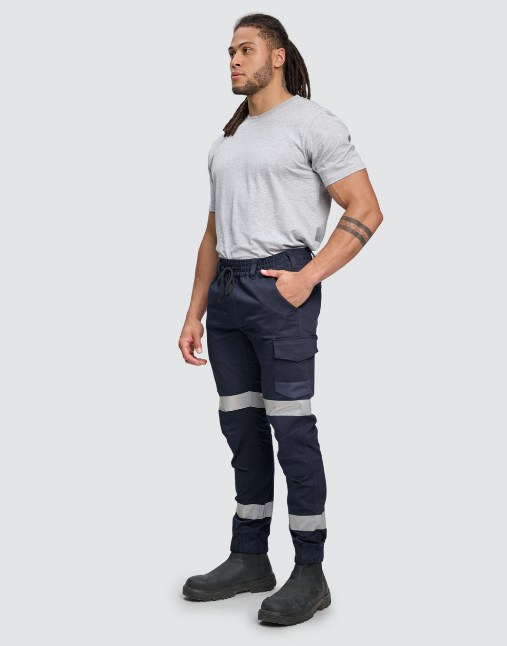 WP28HV Unisex Cotton Stretch Drill Cuffed Work Pants with Tapes