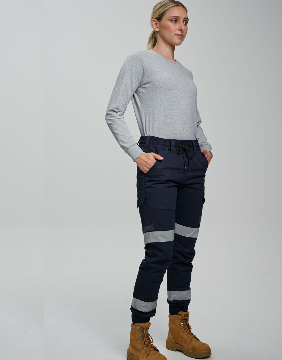 WP28HV Unisex Cotton Stretch Drill Cuffed Work Pants with Tapes