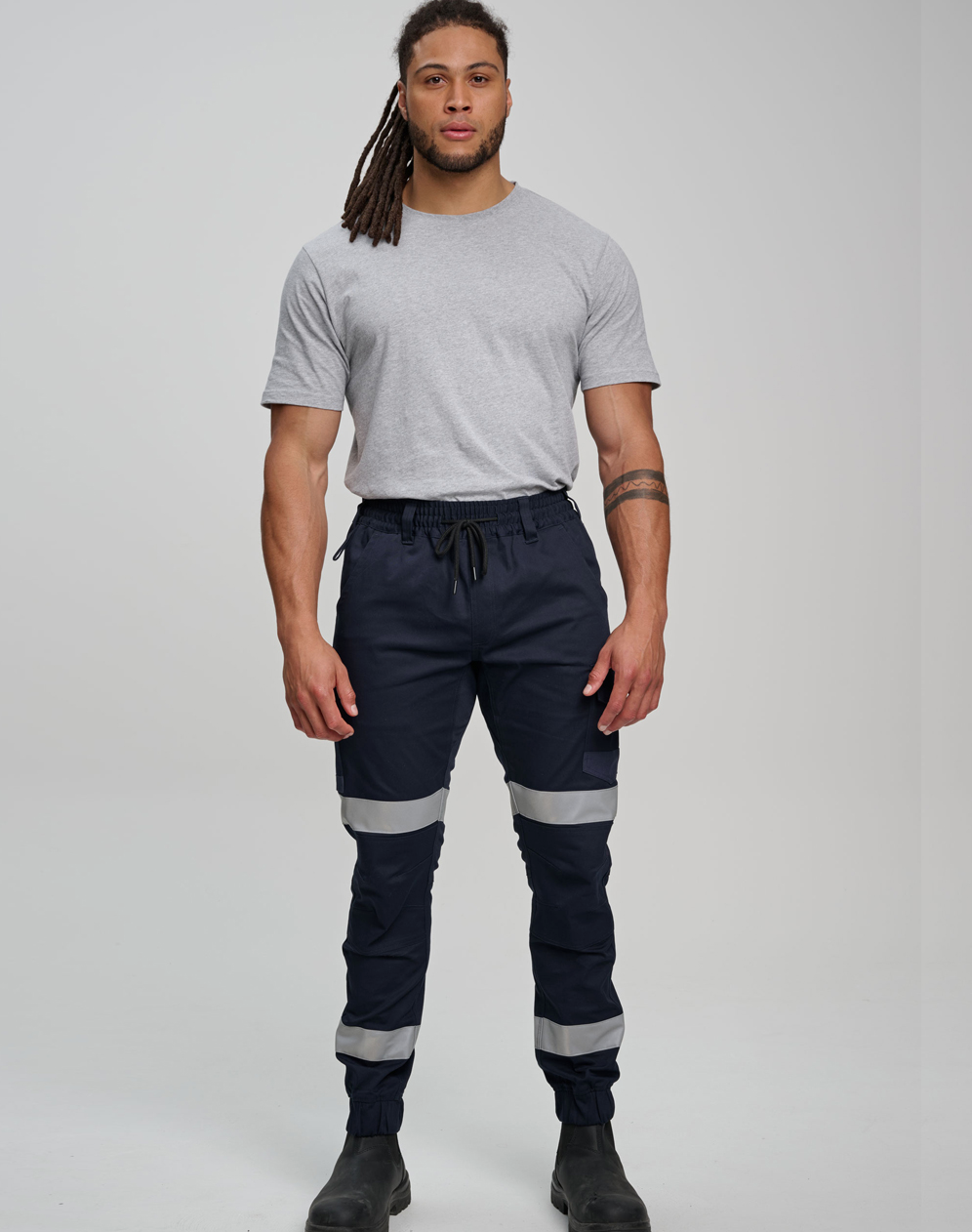 WP28HV Unisex Cotton Stretch Drill Cuffed Work Pants with Tapes