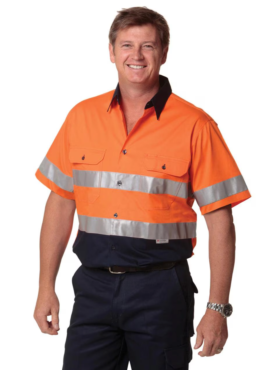 SW59 Men's High Visibility Cool-Breeze Cotton Twill Safety Shirt With Reflective 3M Tapes