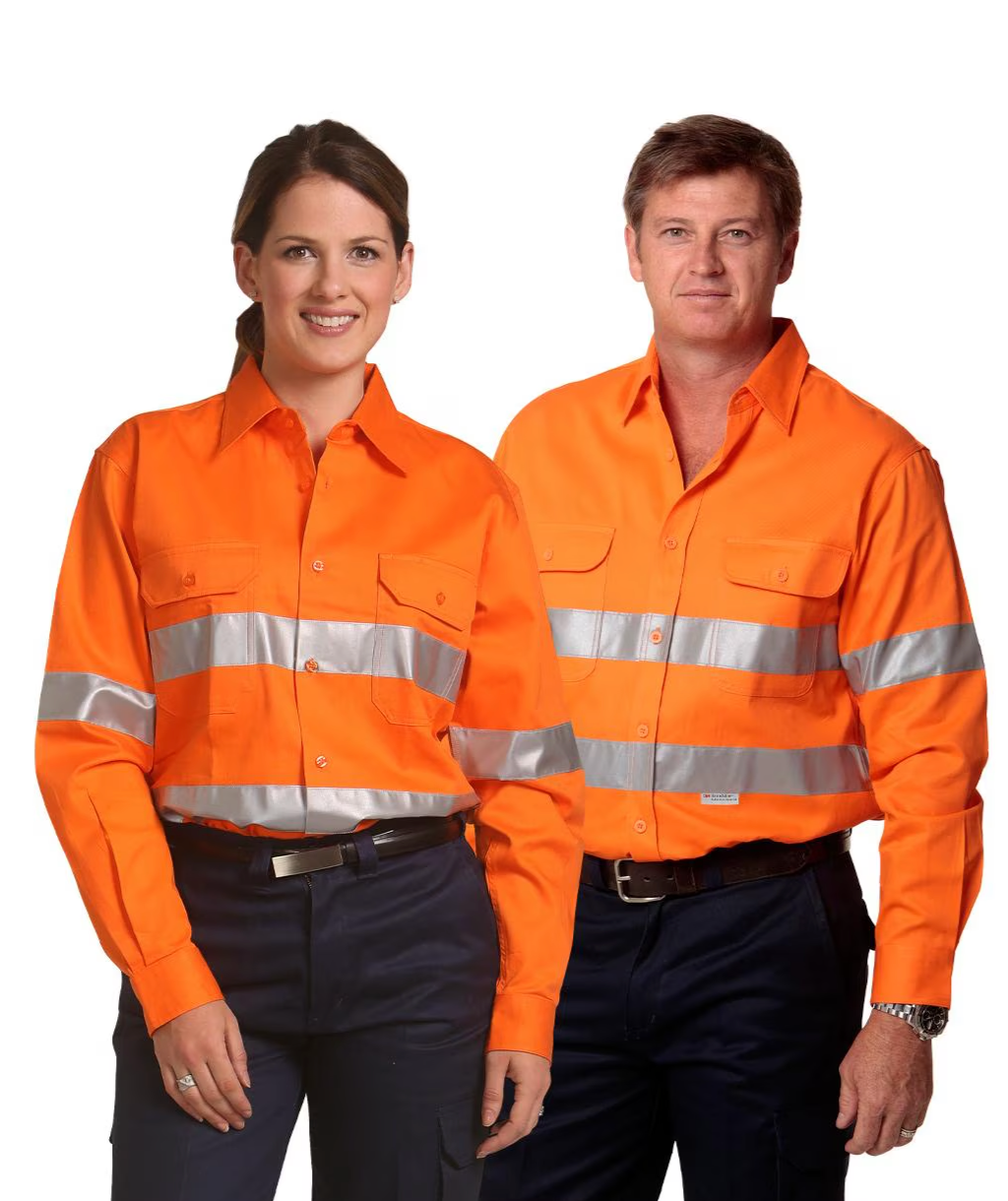 SW52 Mens High Visibility Regular Weight Long Sleeve Drill Shirt With 3M Reflective Tapes