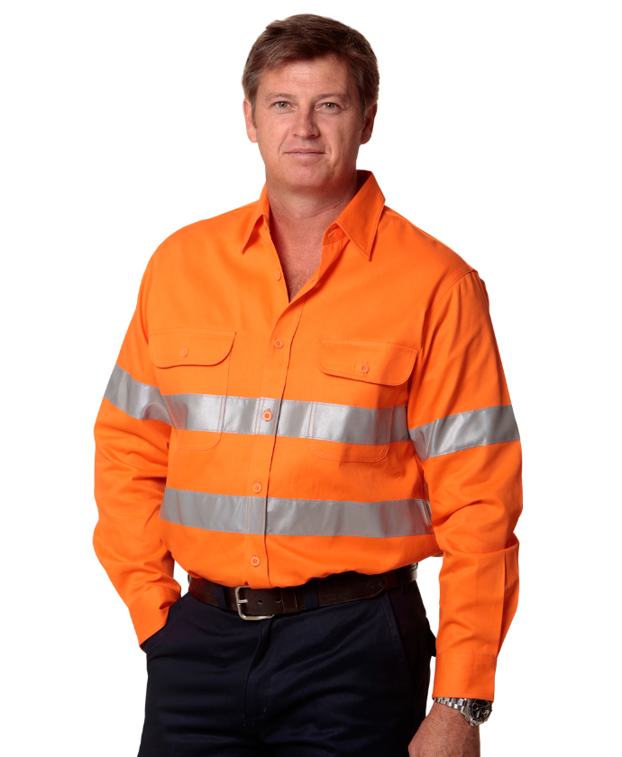 SW52 Mens High Visibility Regular Weight Long Sleeve Drill Shirt With 3M Reflective Tapes