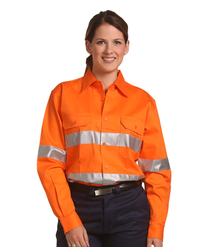 SW52 Mens High Visibility Regular Weight Long Sleeve Drill Shirt With 3M Reflective Tapes