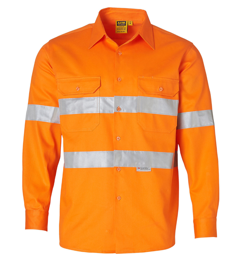 SW52 Mens High Visibility Regular Weight Long Sleeve Drill Shirt With 3M Reflective Tapes