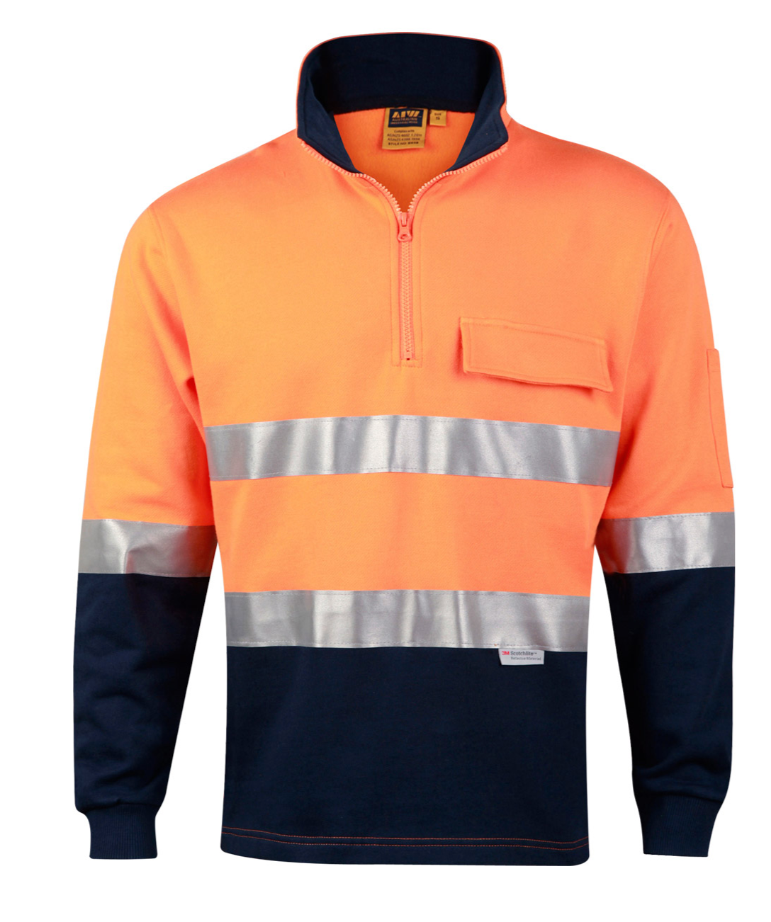 SW48 Mens Hi-Vis Two Tone Cotton Fleecy Sweat 3M Reflective Tapes
