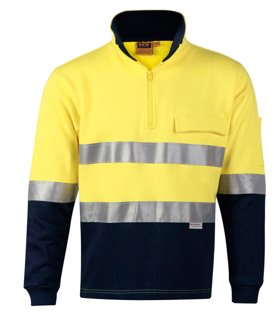 SW48 Mens Hi-Vis Two Tone Cotton Fleecy Sweat 3M Reflective Tapes