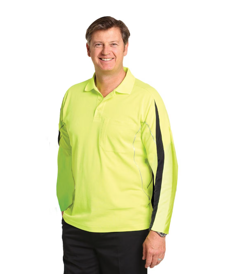 SW33A Mens TrueDry® Hi-Vis Long Sleeve Polo with Reflective Piping